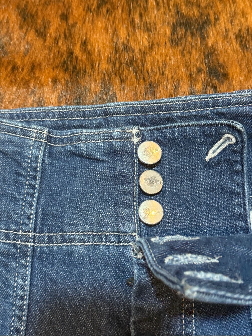 Pilcro Seamed High-Rise Flare Blue Jeans Denim Womens 27X25 Triple Button-Fly - Picture 7 of 8